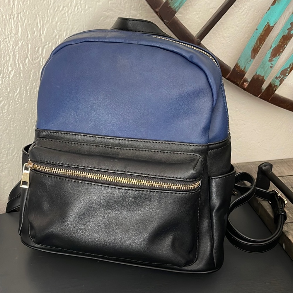Small Black and Navy Backpack, Gold Accents